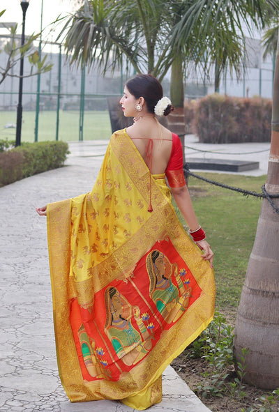 Wedding Wear Yellow Kanchipuram Soft Silk Saree