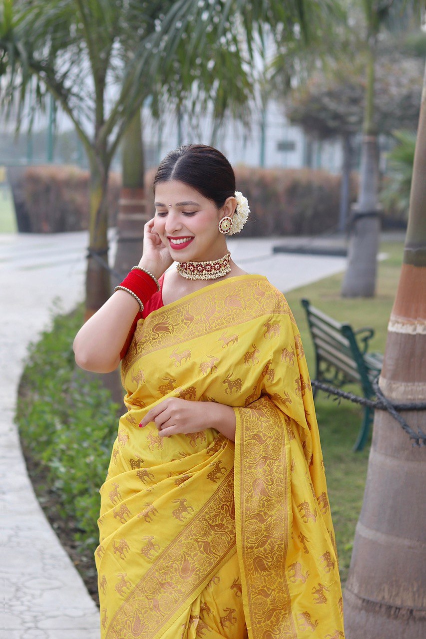 Wedding Wear Yellow Kanchipuram Soft Silk Saree
