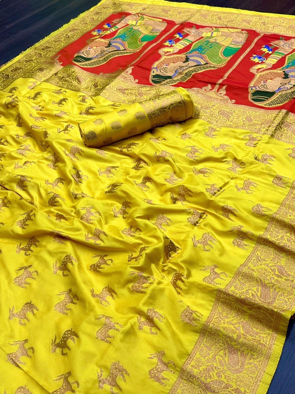 Wedding Wear Yellow Kanchipuram Soft Silk Saree