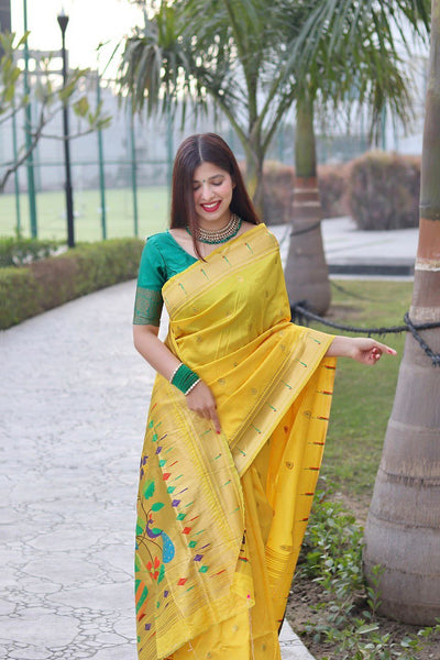 Yellow Banarasi Soft Silk Zari Work Designer Saree