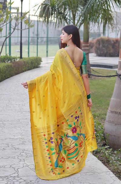 Yellow Banarasi Soft Silk Zari Work Designer Saree