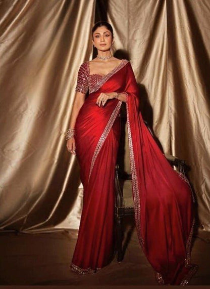 Delightful Red Color Crape Silk Designer Saree