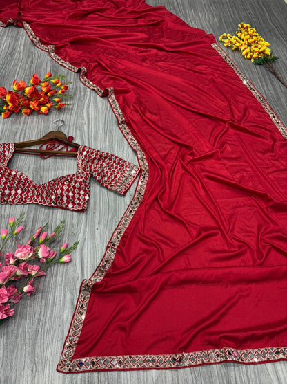 Delightful Red Color Crape Silk Designer Saree