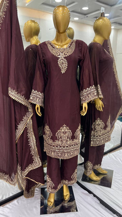 Bollywood Style Heavy Work Brown Color Salwar Suit