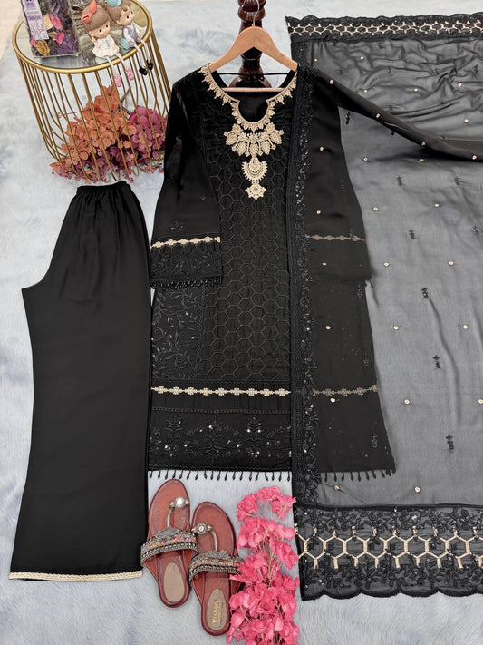 Designe Georgette Sequence Work Black Color Plazzo Suit