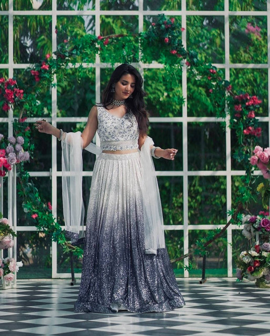 Double Shaded With Heavy Work White Lehenga Choli