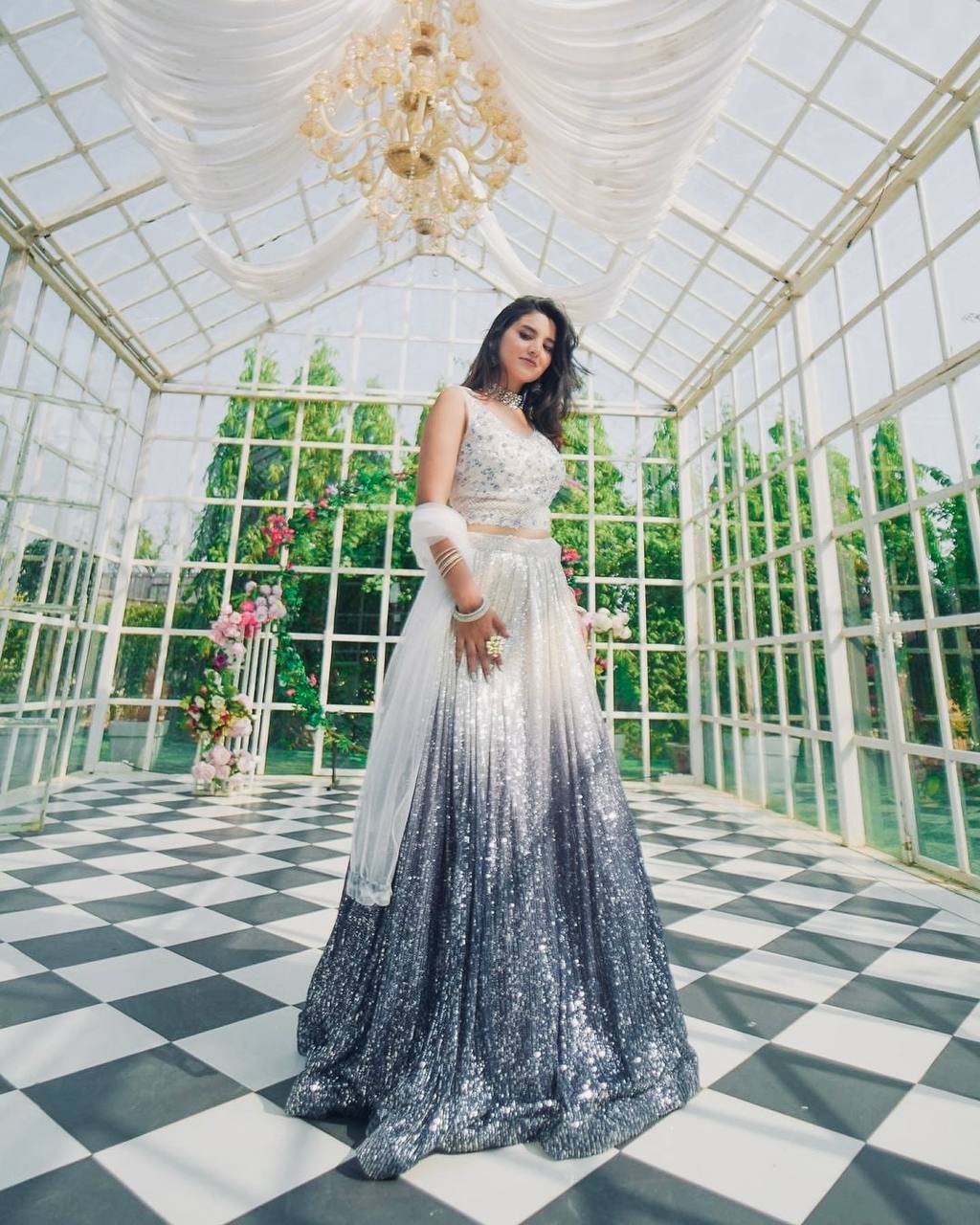 Double Shaded With Heavy Work White Lehenga Choli