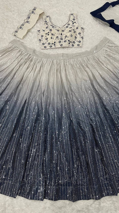 Double Shaded With Heavy Work White Lehenga Choli