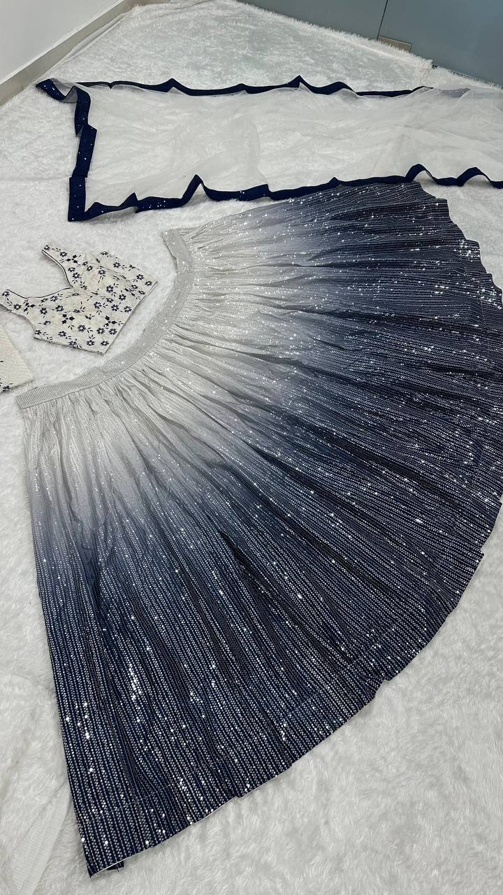 Double Shaded With Heavy Work White Lehenga Choli