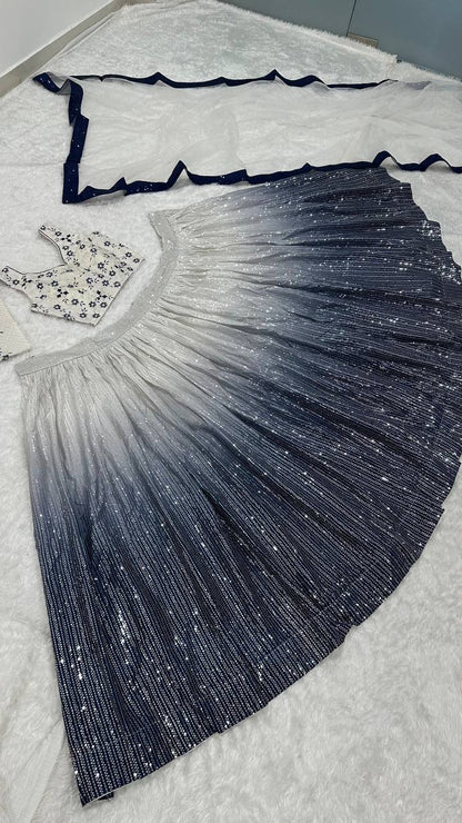 Double Shaded With Heavy Work White Lehenga Choli