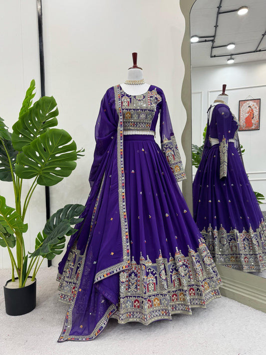 Thread with Sequence Work Purple Color Lehenga Choli