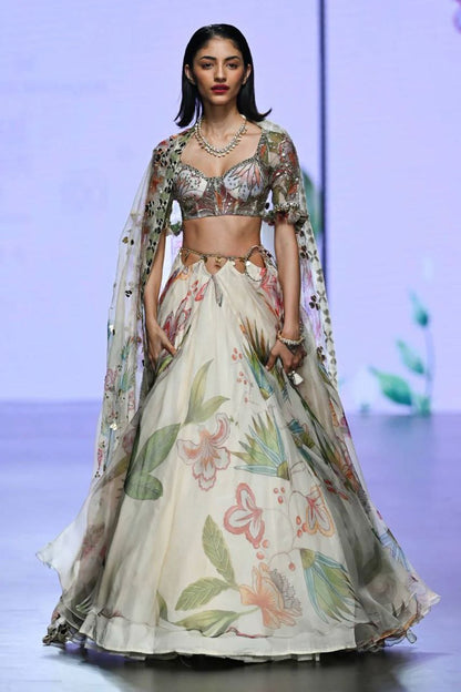 Engagement Wear Flower Print Multicolor Lehenga Choli