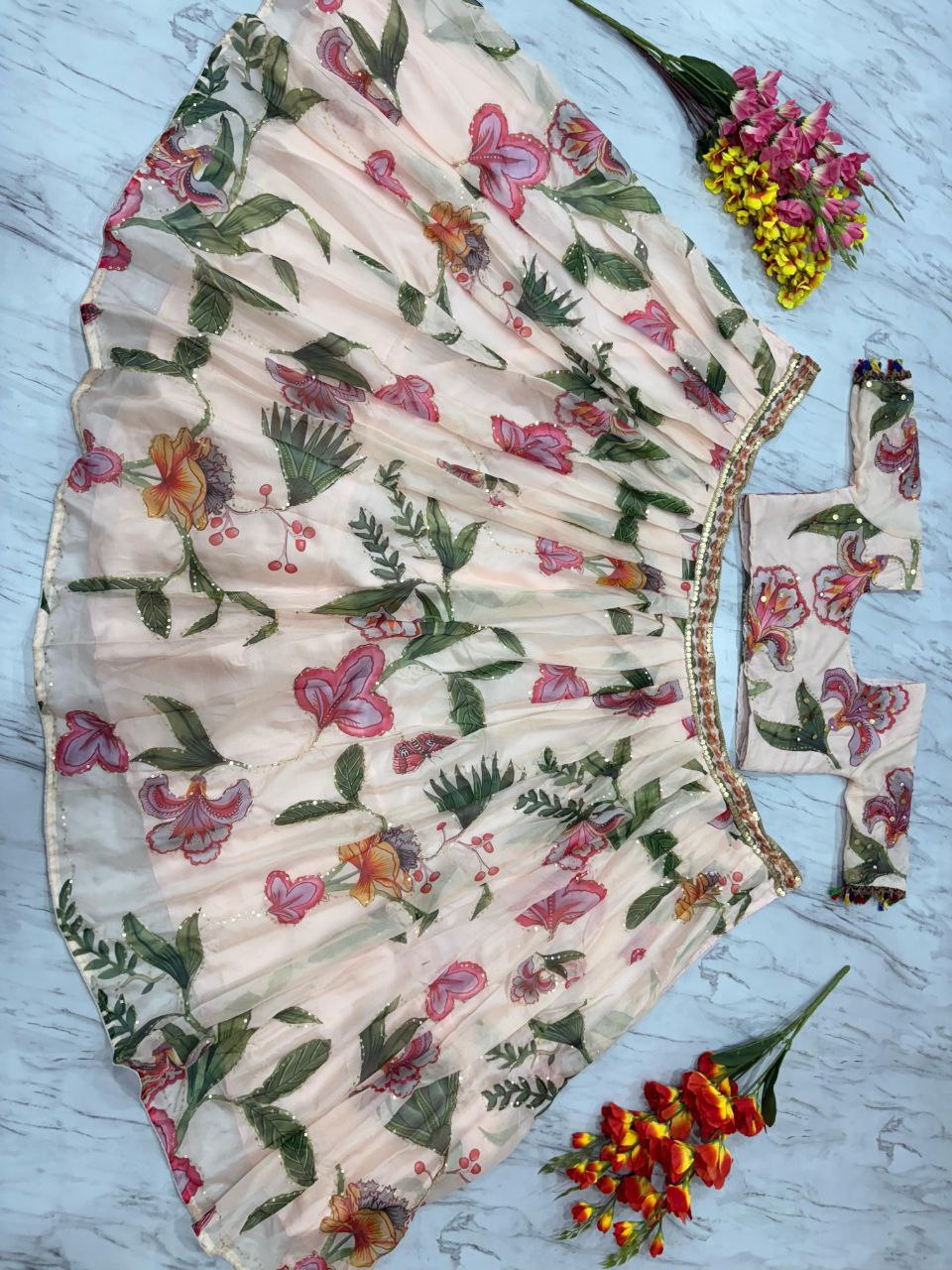 Engagement Wear Flower Print Multicolor Lehenga Choli