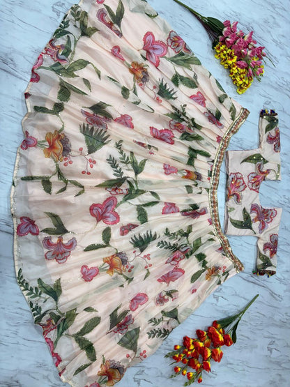 Engagement Wear Flower Print Multicolor Lehenga Choli