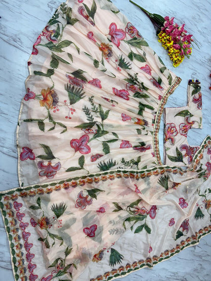 Engagement Wear Flower Print Multicolor Lehenga Choli