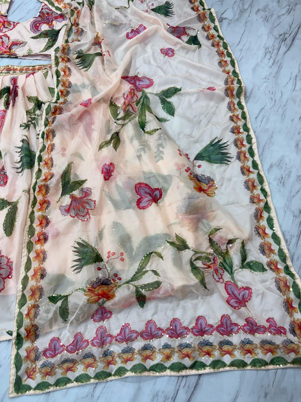 Engagement Wear Flower Print Multicolor Lehenga Choli