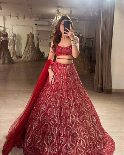 Bridal Wear Heavy Work Red Color Lehenga Choli