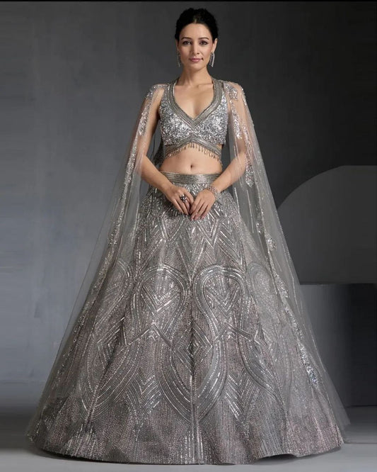 Marriage Special Grey Color Lehenga Choli