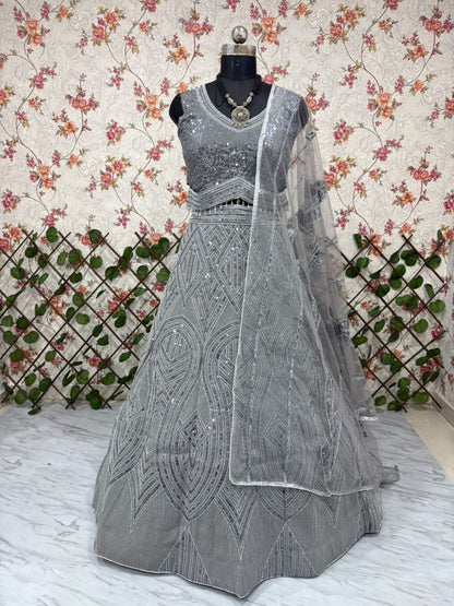 Marriage Special Grey Color Lehenga Choli