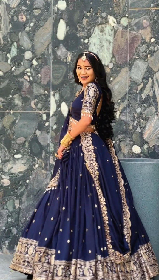 Bridal Wear Heavy Work Navy Blue Color Lehenga Choli