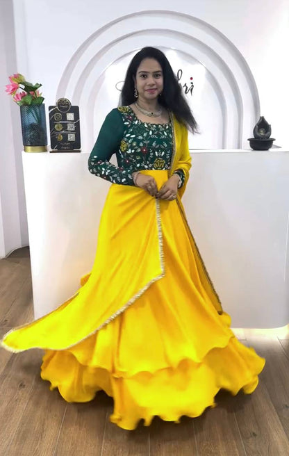 Occasion Wear Embroidery Work Yellow Color Anarkali Gown