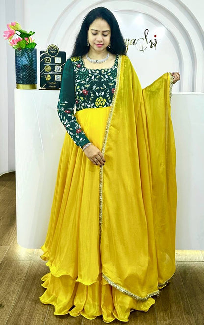 Occasion Wear Embroidery Work Yellow Color Anarkali Gown