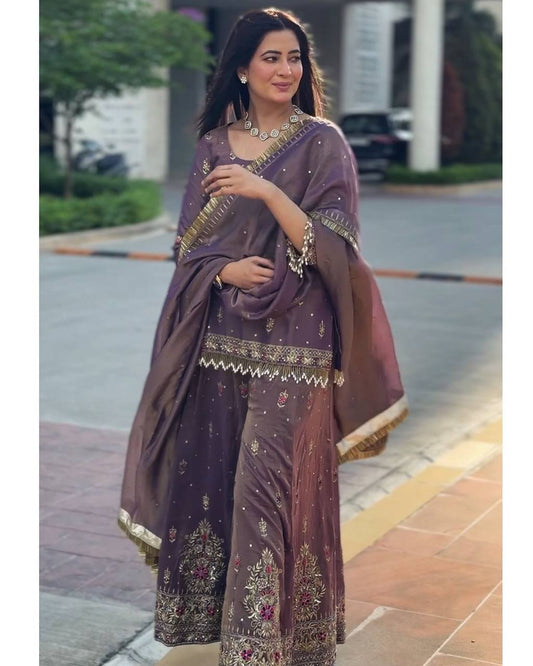 Good Looking Sequence Work Lavender Color Sharara Suit