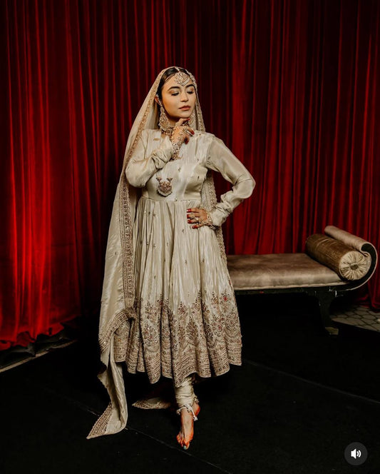 Designer Embroidery Work White Color Anarkali Gown