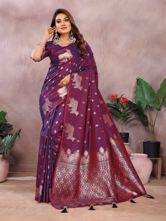Festive Wear Wine Color Banarasi Silk Saree