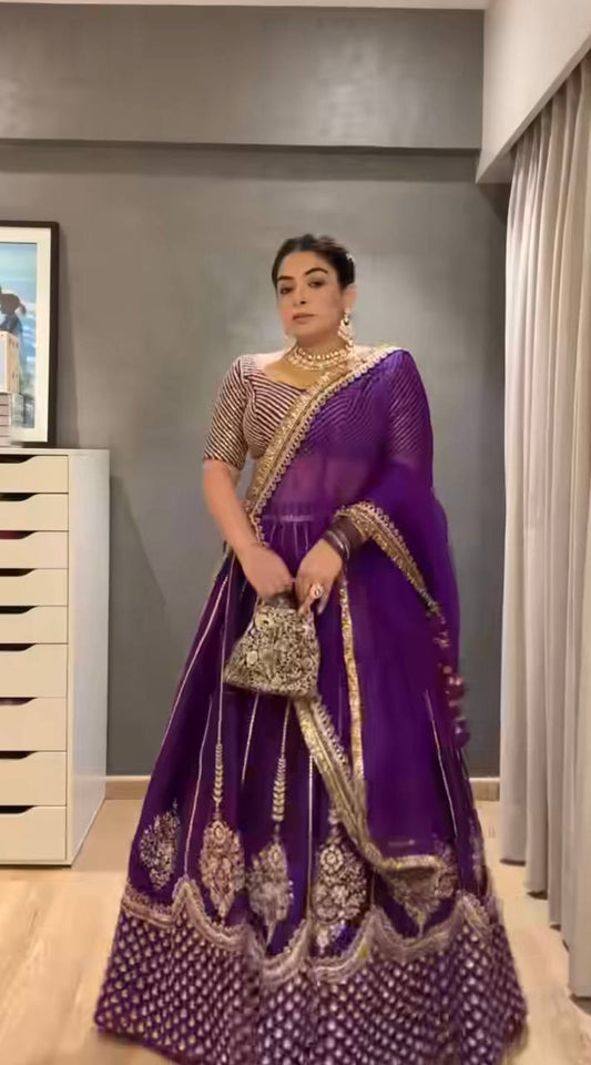 Bridal Wear Heavy Work Purple Color Lehenga Choli