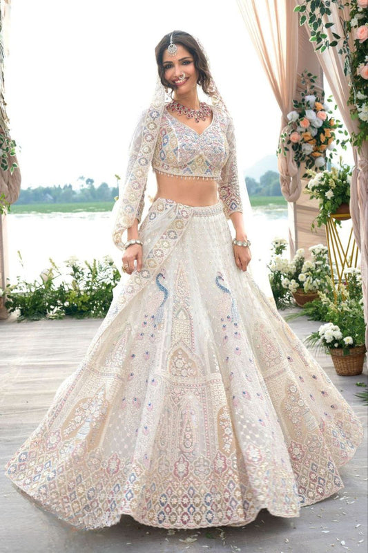 Net Heavy Embroidered White Color Bridal Lehenga Choli