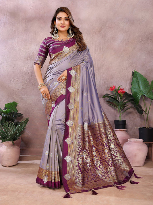 Lavender Color Designer Kalamkari Silk Saree