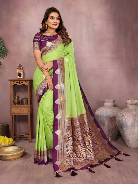 Green Color Designer Kalamkari Silk Saree