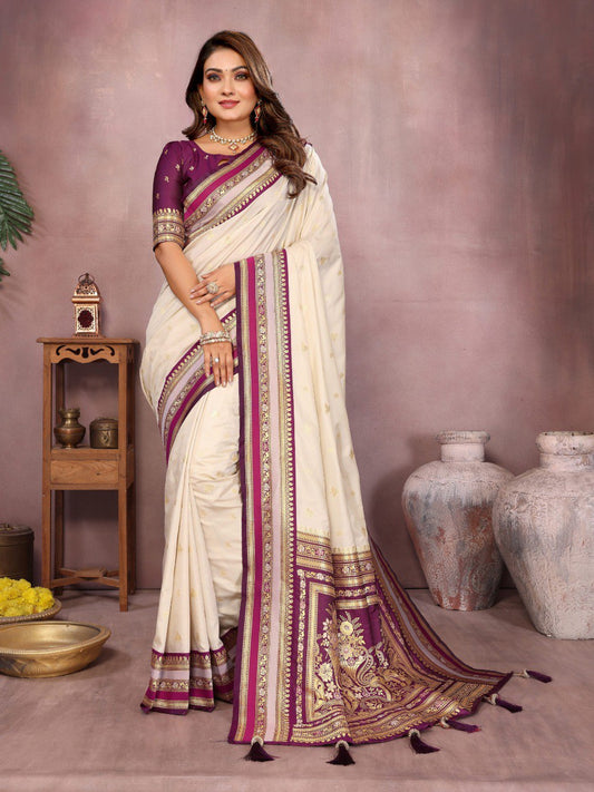 Off White Color Festive Wear Silk Rich Pallu Saree