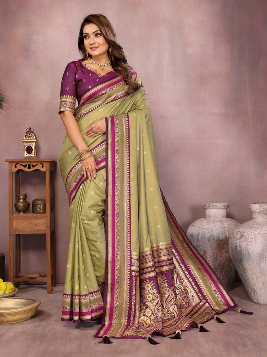 Mehndi Color Festive Wear Silk Rich Pallu Saree