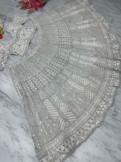 White Color Heavy Work Bridal Wear Lehenga Choli