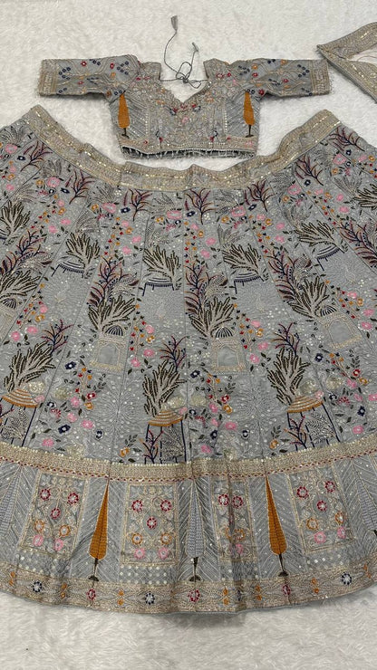 Grey Color Marriage Special Kasturi Silk Lehenga Choli