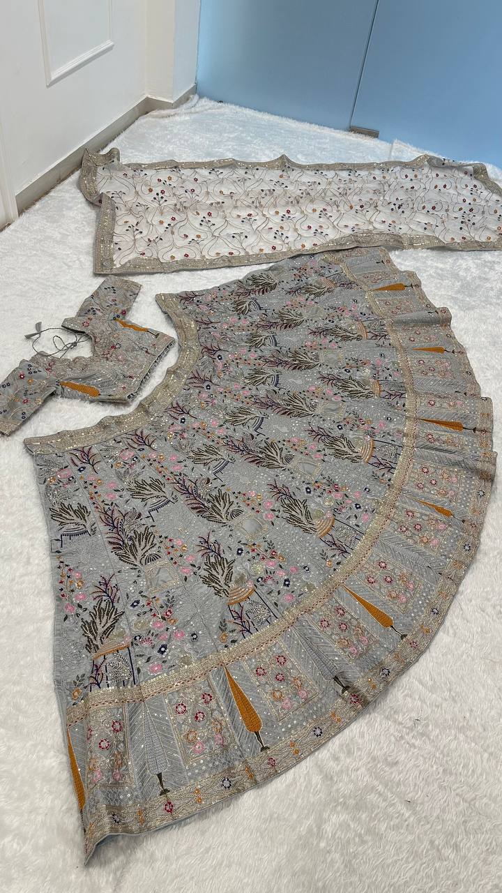 Grey Color Marriage Special Kasturi Silk Lehenga Choli