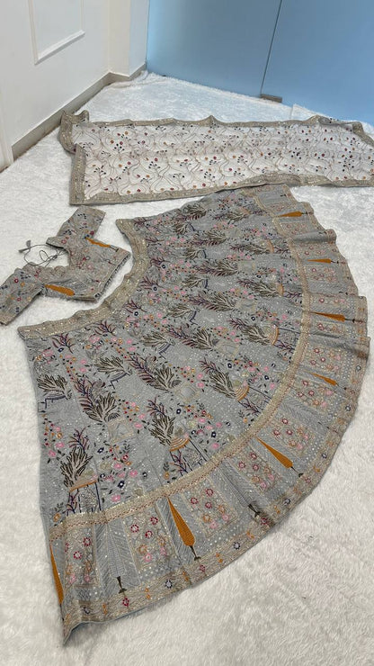 Grey Color Marriage Special Kasturi Silk Lehenga Choli