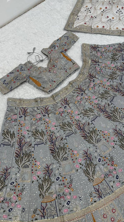 Grey Color Marriage Special Kasturi Silk Lehenga Choli