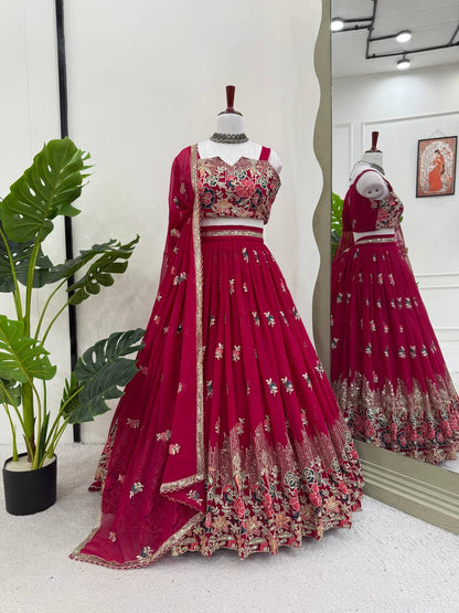 Pink Color Georgette Designs For Wedding Lehenga Choli