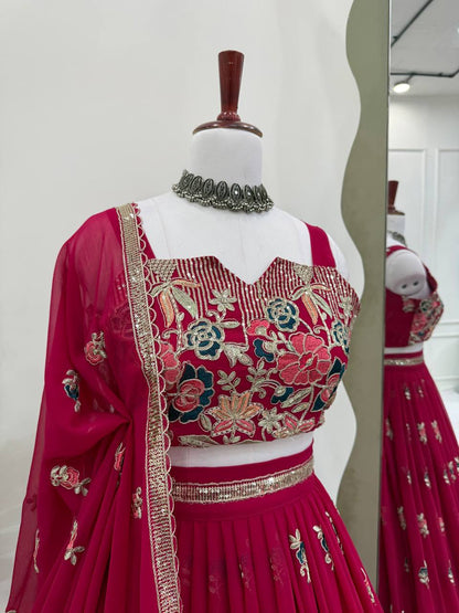 Pink Color Georgette Designs For Wedding Lehenga Choli