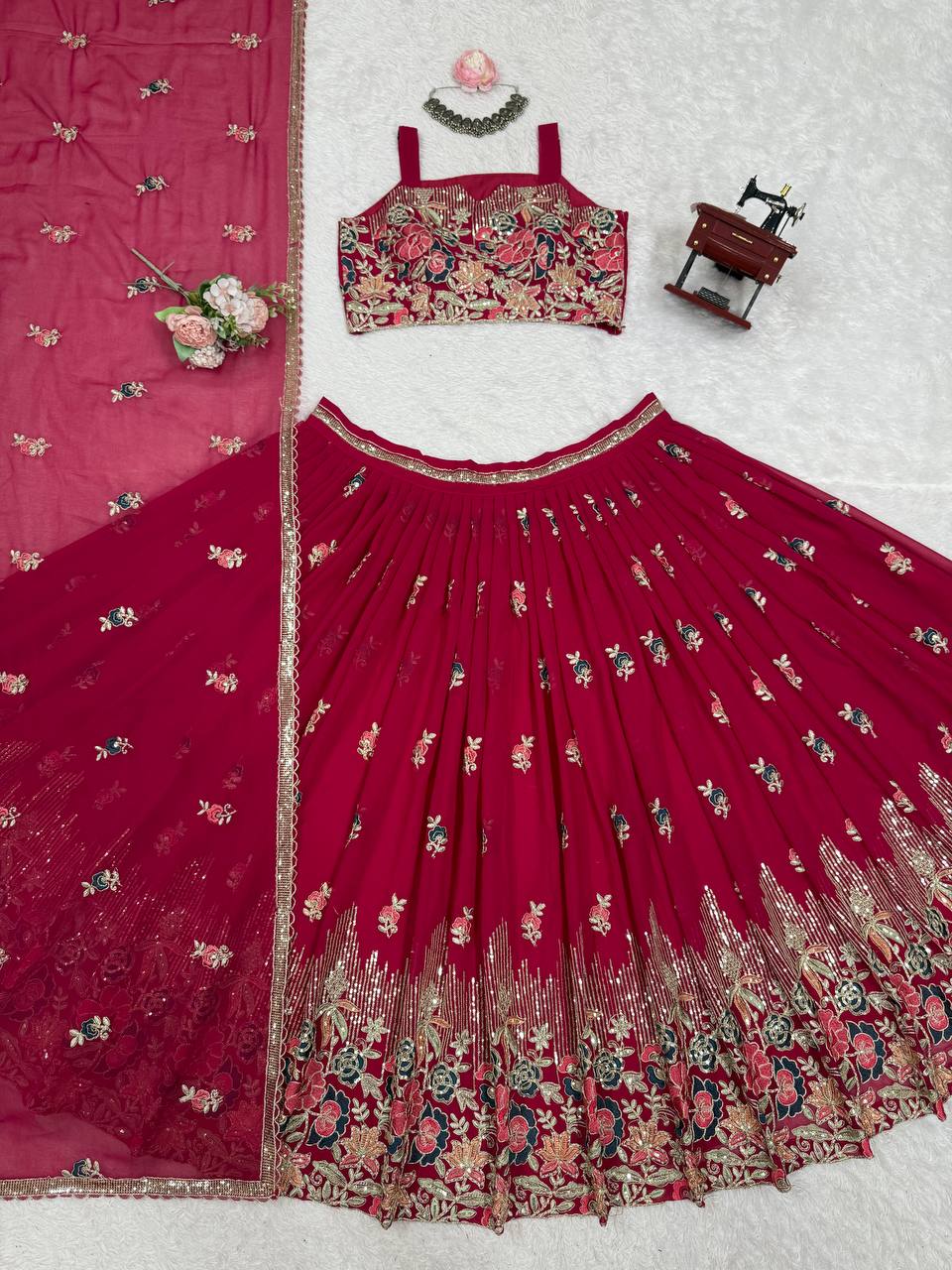 Pink Color Georgette Designs For Wedding Lehenga Choli