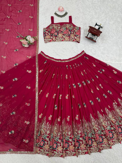 Pink Color Georgette Designs For Wedding Lehenga Choli
