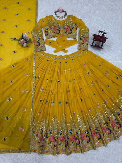 Yellow Color Georgette Designs For Wedding Lehenga Choli