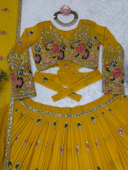 Yellow Color Georgette Designs For Wedding Lehenga Choli