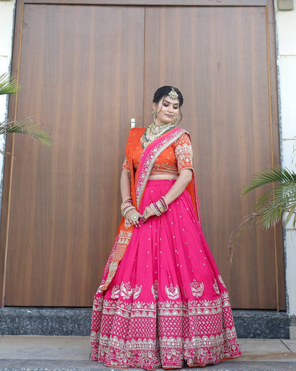 Bridal Wear Pink Color Heavy Work Lehenga Choli