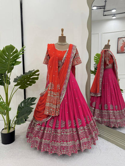 Bridal Wear Pink Color Heavy Work Lehenga Choli