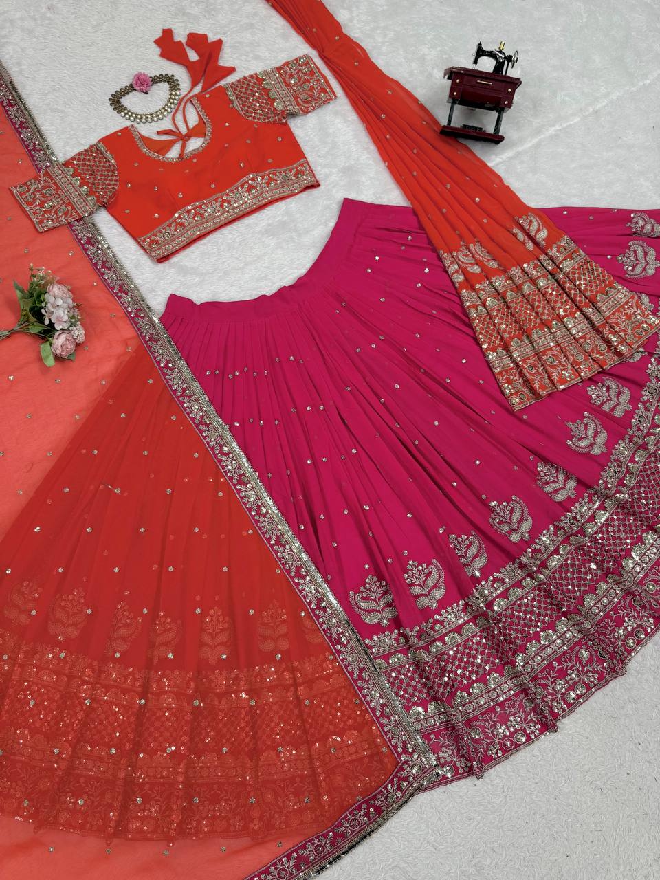 Bridal Wear Pink Color Heavy Work Lehenga Choli