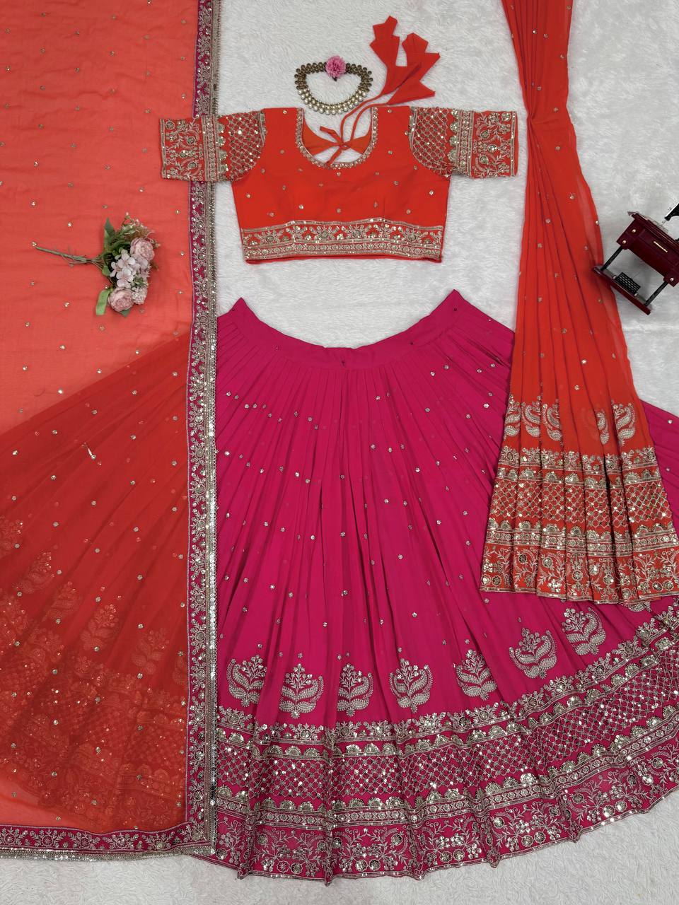Bridal Wear Pink Color Heavy Work Lehenga Choli